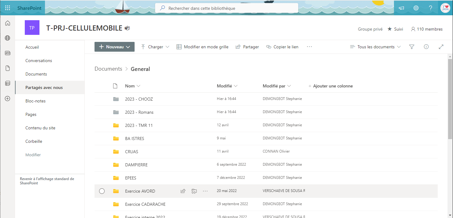 Dossier partagé SharePoint Cellule mobile